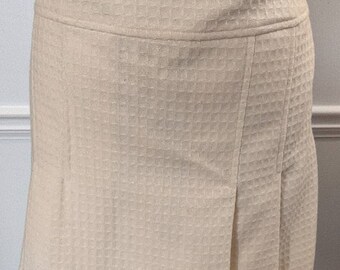 90s does 60s Vintage Milly of New York Black White Chevron Wool Mini Skirt w Gold Hardware Silk Lining Size 8