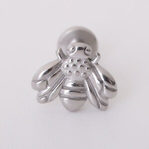 16G Surgical Steel Screw In Bee Labret Stud, Cartilage Earring, Flat Back Conch, Tragus, Helix, Second Hole Piercing, Nose Stud
