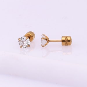 20G Surgical Steel CZ Screw Back Gold Stud, Silver Sleep Earring, Double Sided screw back Black Earrings for Helix, Conch, Cartilage, Lobe