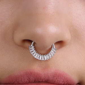 925 Sterling Silver rectangle CZ Septum clicker CZ Hinged Segment Hoop with Cartilage Helix Daith Piercing Septum hoop