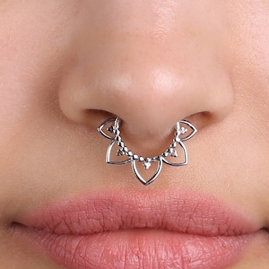 925 Sterling Silver Flower Septum Clicker - Hinged Septum Ring - Gold Septum Hoop, Silver Segment Hoop - Floral Daith Clicker, Nose Piercing