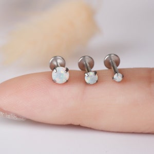 16G Surgical Steel Opal Flatback 2mm-6mm Stud Earring Set, Helix, Conch, Tragus, Nose, Cartilage, Minimalist Piercing Jewelry, Sleep Earring