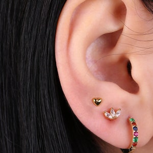 18G Flat Back Heart stud earrings | Internally threaded stud |tragus stud earring | Minimalist Earrings | Nap earrings| gold heart stud
