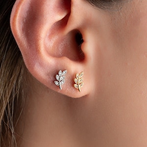 16G/18G/20G G23 Titanium Push in Leaf Flat Back tragus stud, threadless  earring, cartilage conch earring, helix piercing, CZ nap earring