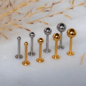Surgical Steel Flat Back Gold Ball Stud Earring, Surgical Steel Tiny Dot Labret Studs, Minimalist Screw in Cartilage, Tragus, conch Earring