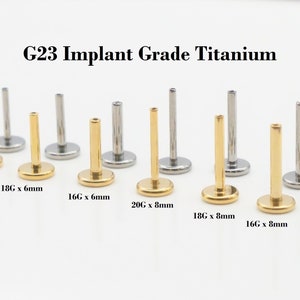 20G 18G 16G Titanium Gold/Silver THREADLESS Post REPLACEMENT/Threadless Back/Push Pin/Flat Back/Helix/Conch/Tragus/Nose Stud 5-12mm F136