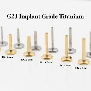 20g 18g 16g Implant Grade Titanium Threadless Push In Labret Bar 4mm Wide Flat Back Replacement 5mm/6mm/7mm/8mm/9mm/10mm