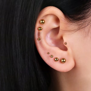Minimalist Gold Ball Stud Earrings Set - Tiny Studs for Cartilage, Helix, Tragus - Hypoallergenic Surgical steel Earrings - Sleeper Earrings