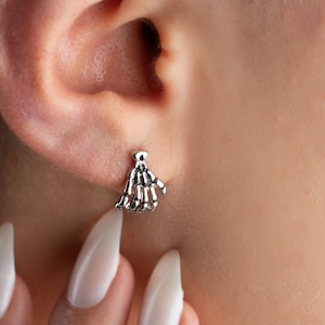 16g/18g/20gTitanium Skeleton Hand Flat back push in stud earring, bone Hands threadless tragus labret stud, cartilage stud, conch earring,