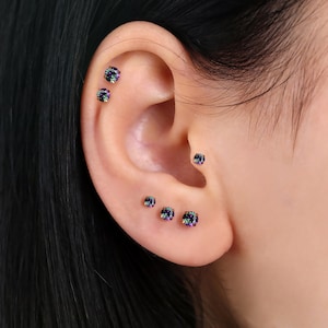 Royal Blue Sapphire CZ Stone Flat Back Surgical Steel Stud Earrings - Helix, Conch, Cartilage, Nose, Minimalist Small Studs, body jewelry