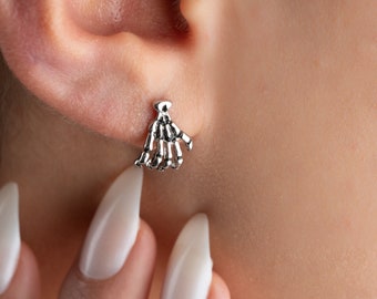 16g/18g/20gTitanium Skeleton Hand Flat back push in stud earring, bone Hands threadless tragus labret stud, cartilage stud, conch earring,