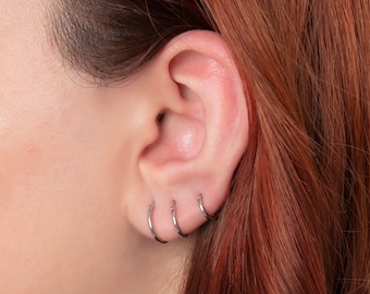 925 Sterling Silver Tiny Hoop Earrings, Insert Closure Hoops for Helix Cartilage Tragus Nose, Small Piercing Jewelry, Gift for Her