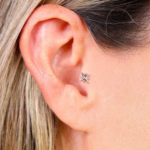 20G/18G/16G Starburst Push Pin Labret • Titanium Flat Back Earring • Tragus Stud • Conch Earring • Cartilage Helix Piercing • Celestial Stud