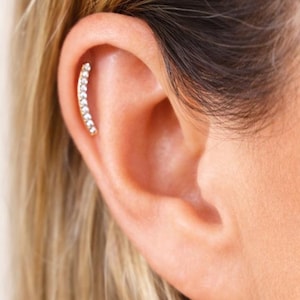 16g/18g/20g implant grade titanium push in Ear Climber Threadless flat back earclimber stud/Inner Conch Stud/CZ curved bar piercing/Tragus