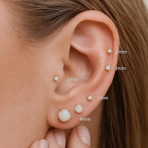 White Opal Flat Back Earring, 16G Surgical Steel Labret Stud, Internally Threaded Tragus Helix Conch Cartilage Nose Piercing