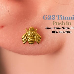 20G/18G/16G Titanium Bee Push Pin Labret Threadless Flat Back Earring Tragus Stud • Flat Back Stud • Helix Stud • Cartilage Stud Nap Earring
