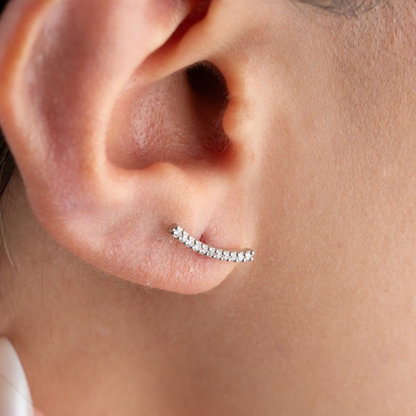 16g/18g/20g implant grade titanium push in Ear Climber Threadless flat back earclimber stud/Inner Conch Stud/CZ curved bar piercing/Tragus