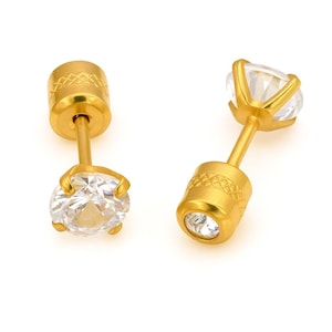 20G Surgical Steel CZ Screw Back Gold Stud, Silver Sleep Earring, Double Sided screw back Black Earrings for Helix, Conch, Cartilage, Lobe