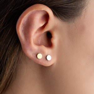 Implant Grade Titanium double sided Simple flat back Dot Stud Earrings •screw back tragus disc earring • tiny cz back conch stud earrings