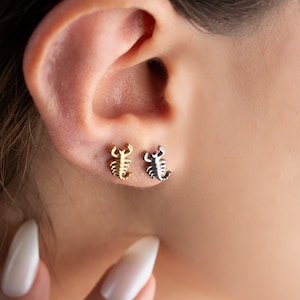 20G/18G/16G Titanium Flat back Push in Scorpion Labret Stud •Threadless stud Earring Tragus Stud Helix Stud •Zodiac Earrings Cartilage Stud
