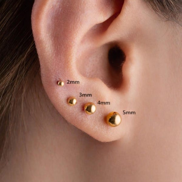 16G/18G/20G G23 Titanium Push in ball Stud Gold Silver Threadless Flat Back Tragus dot stud Nose Stud •gold silver push pin Nap stud