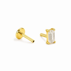 Titanium Baguette CZ Flat Back Stud Earring, Threadless Push Pin Labret, Cartilage Tragus Helix Conch Nose Piercing, 20G 18G 16G