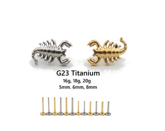 20G/18G/16G implant grade Titanium Scorpion Push Pin Flat back Labret Stud •Threadless Tragus stud Earring | Helix, Cartilage Stud | Zodiac