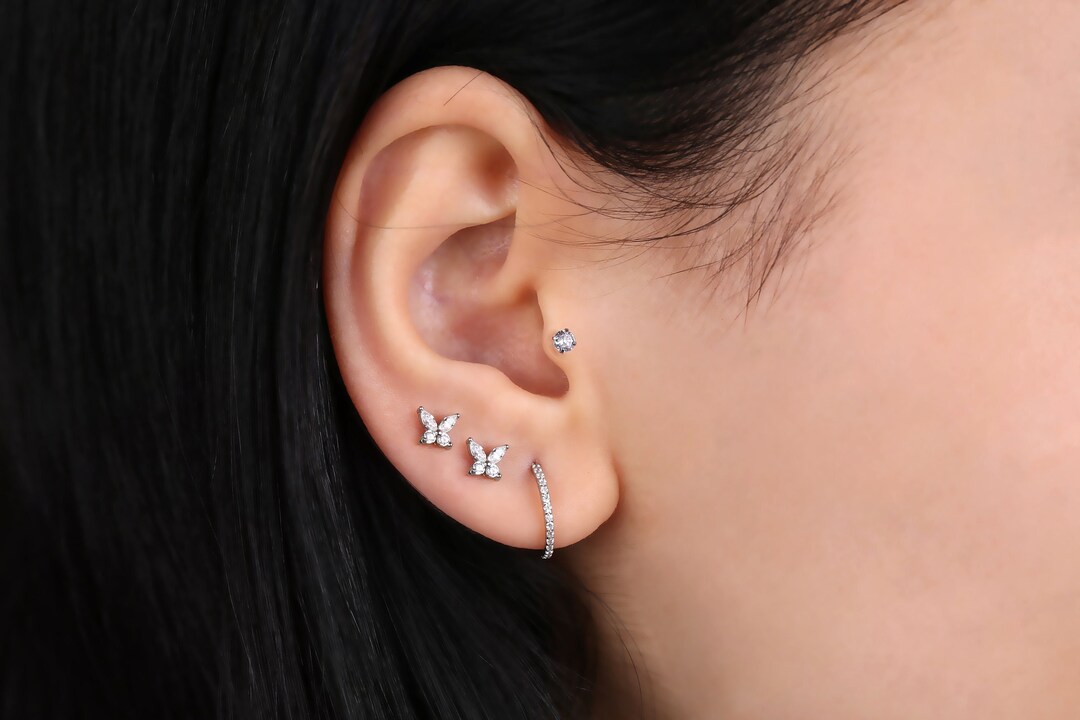 Surgical Steel Flat Back Butterfly Stud Earring Internally Threaded