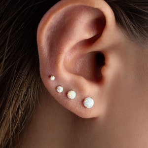 16G/18G/20G Opal Push in G23 Titanium Stud Gold Silver Threadless Flat Back Tragus Labret stud Nose Stud •gold silver push pin Sleep earring