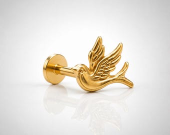20G/18G/16G Threadless Titanium Bird Push Pin Flat Back Earring • Hypoallergenic Tragus, Cartilage, Helix & Nose Stud