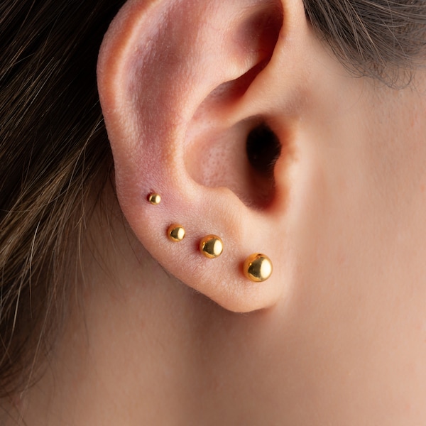 16G/18G/20G G23 Titanium Push in ball Stud Gold Silver Threadless Flat Back Tragus dot stud Nose Stud •gold silver push pin Nap stud