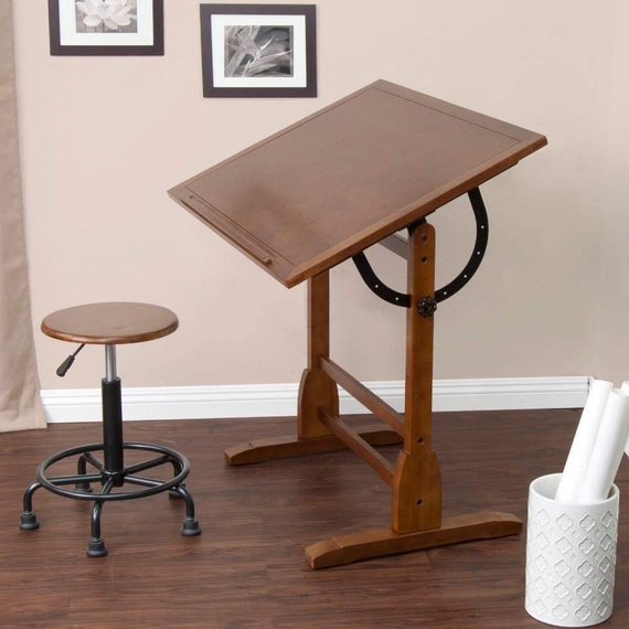 Solid Wood Craft Table Vintage Adjustable Drafting Table Etsy