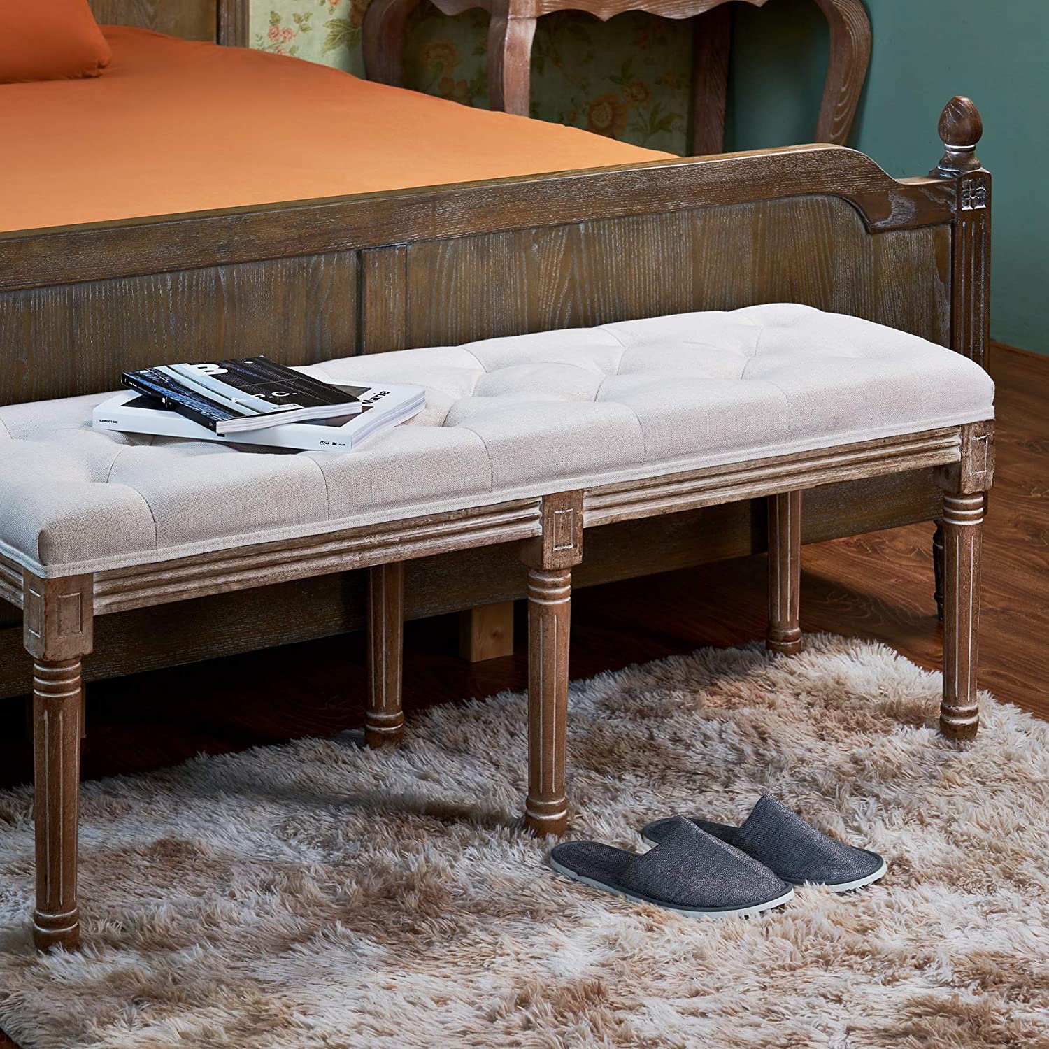 Extremo estrecho del banco de la cama banco vintage con | Etsy