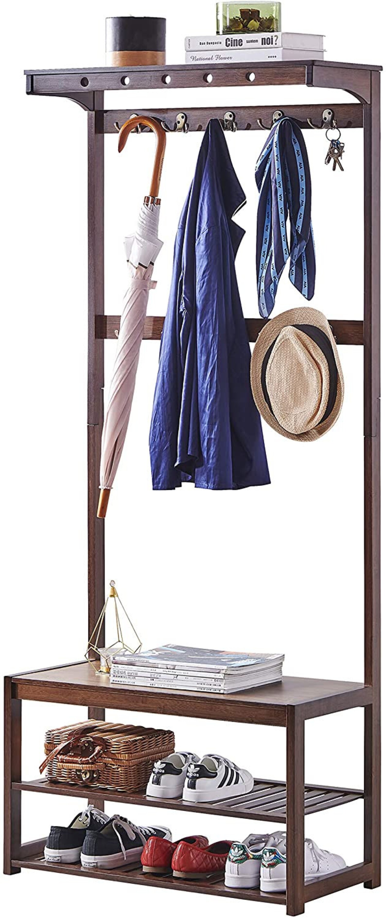 Hall Tree With Shoe Storage Natural Bambo Wood 5 in 1 Design Etsy