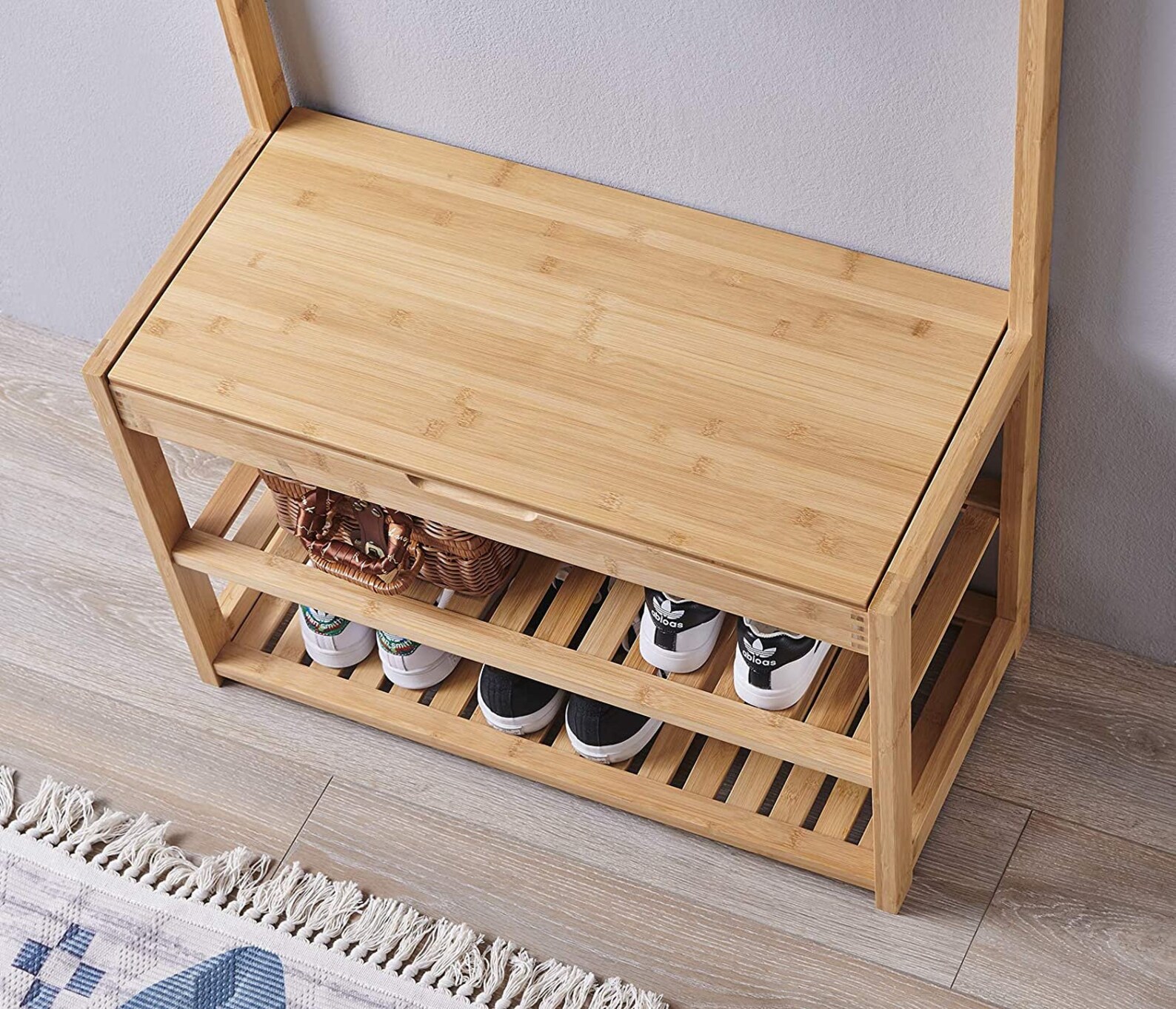 Hall Tree With Shoe Storage Natural Bambo Wood 5 in 1 Design Etsy