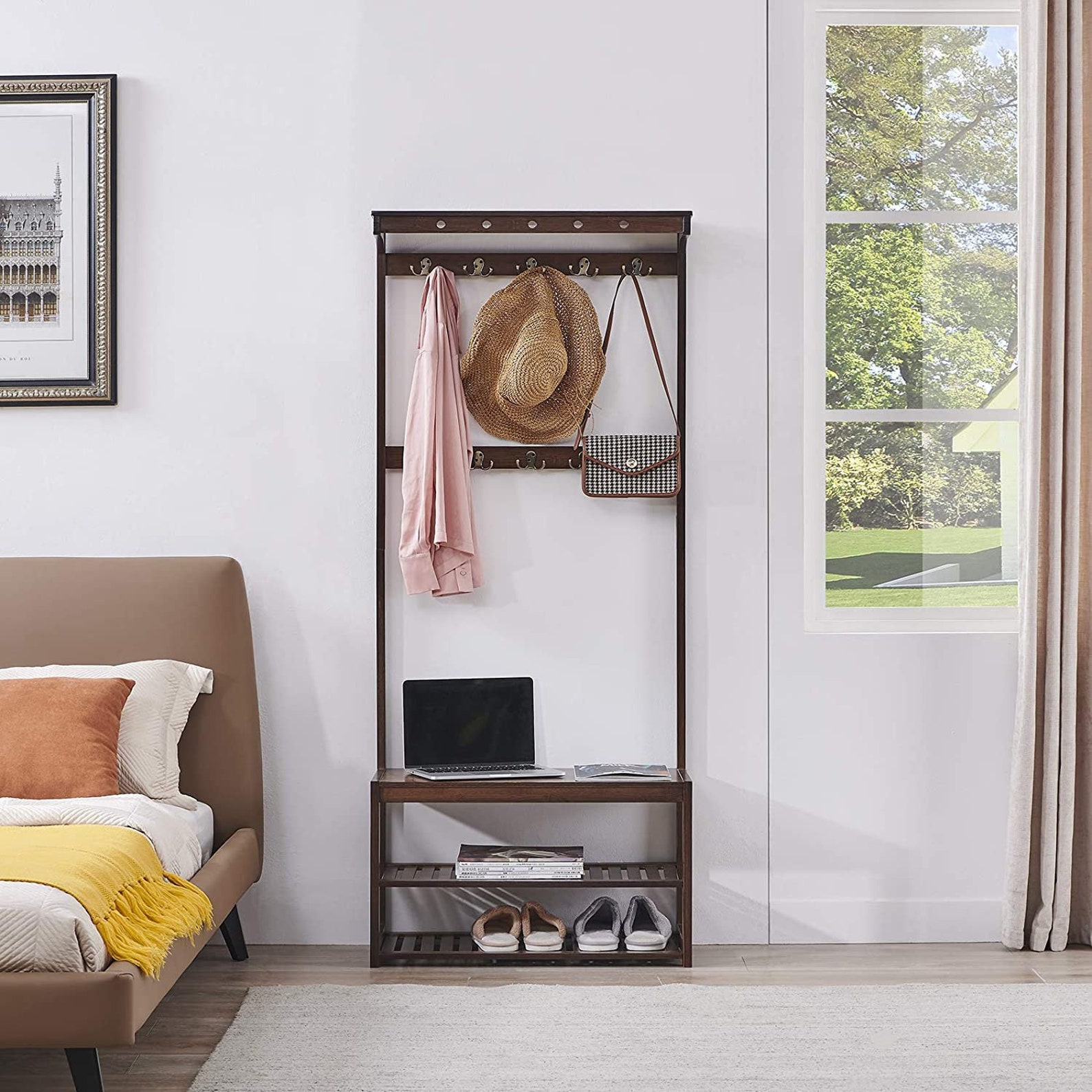 Hall Tree With Shoe Storage Natural Bambo Wood 5 in 1 Design Etsy