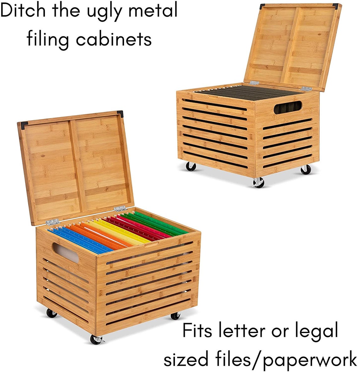 Wooden Bamboo Crate With Wheels Rolling File Storage Etsy