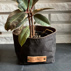 Waxed Canvas Planter Bag, Indoor Planter Basket, Storage Bin, Craft Basket, Gifts for the Home