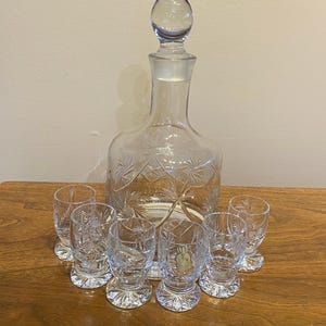 Vintage Crystal Decanter with Shot Glasses