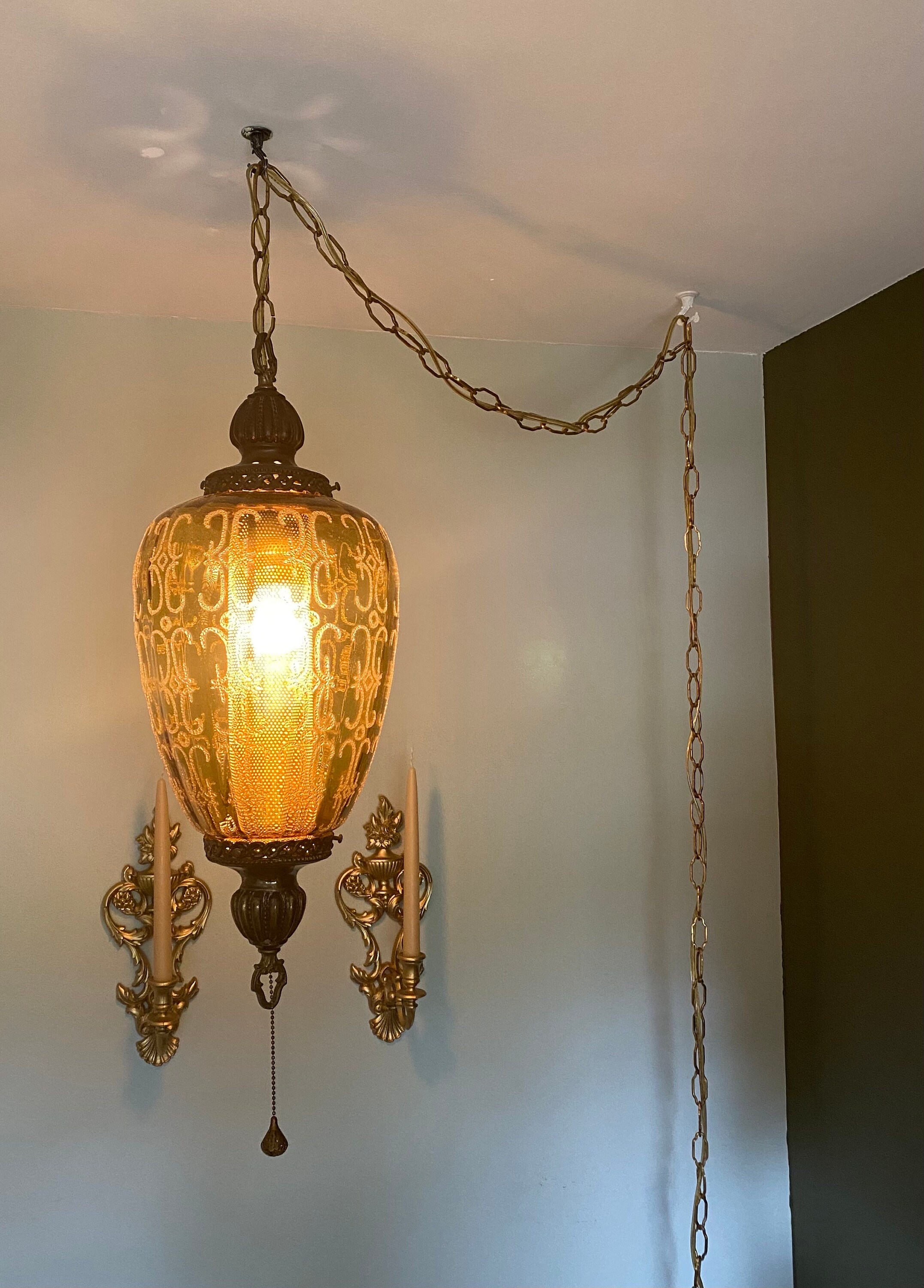 Vintage Amber Swag Lamp - Etsy