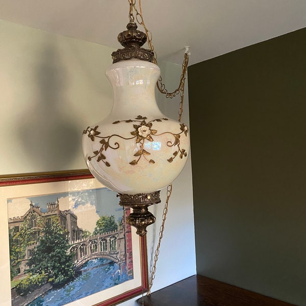 Large Vintage Iridescent Swag Lamp
