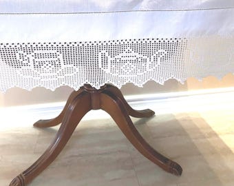 Tea Time Crochet Lace Trimmed Tablecloth