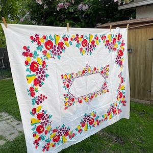 Fruit Patterned Vintage Cotton Tablecloth