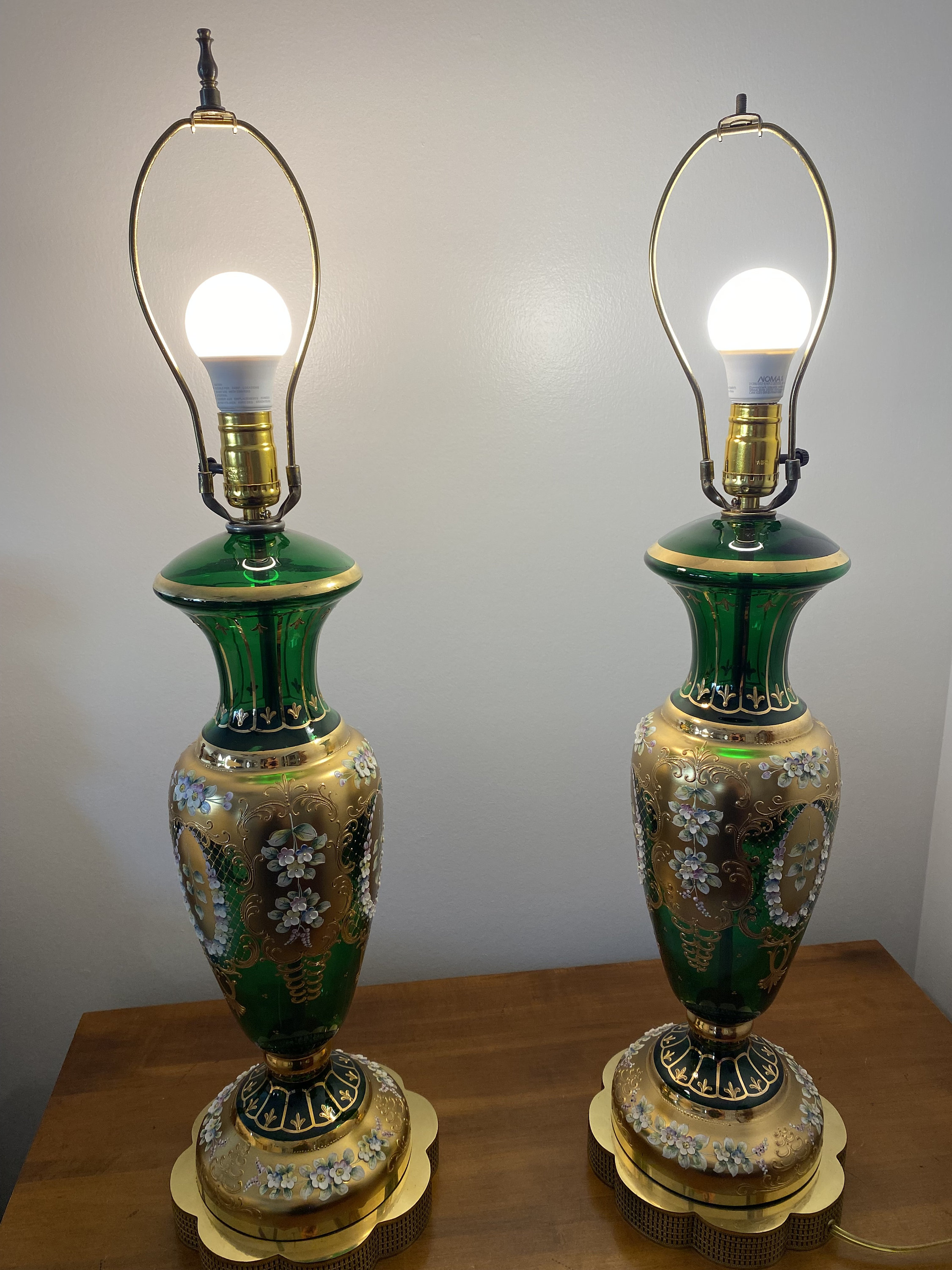Vintage Pair Czech Bohemia Crystal Glass Coin Dot Lamps