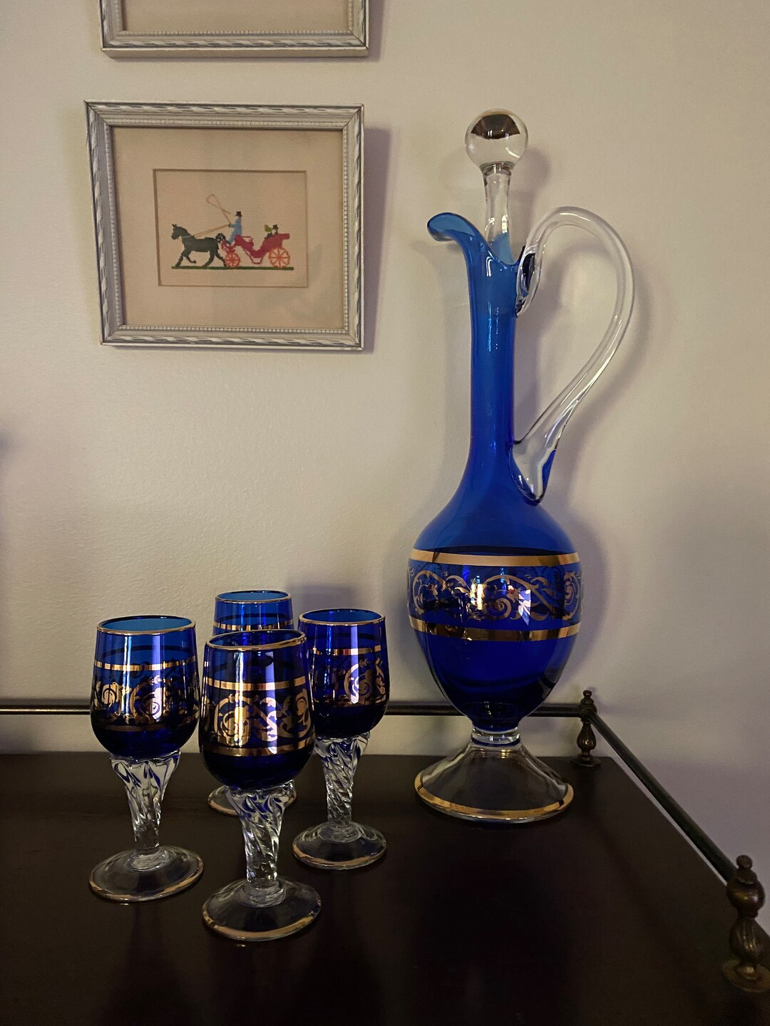 Vintage Blue Glass Decanter Set Etsy