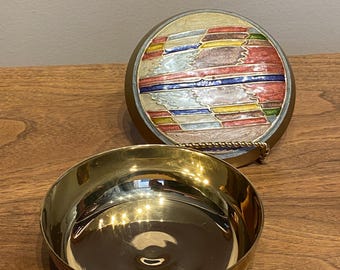 Solid Brass Trinket Dish with Enamel Lid