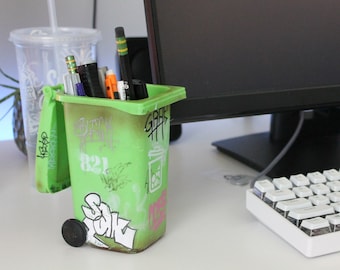 FINAL RUN Graffitied recycling / trash bin pencil holder