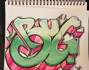 Custom graffiti piece sketch 9x12