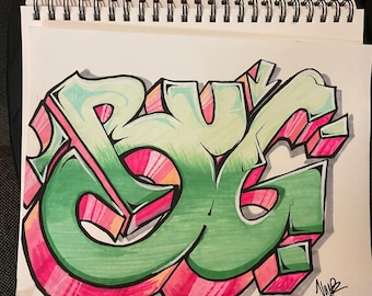 Custom Graffiti Piece Sketch 9x12 - Etsy