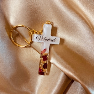 Cross keychain with personal name | Cross keychain with scripture verse